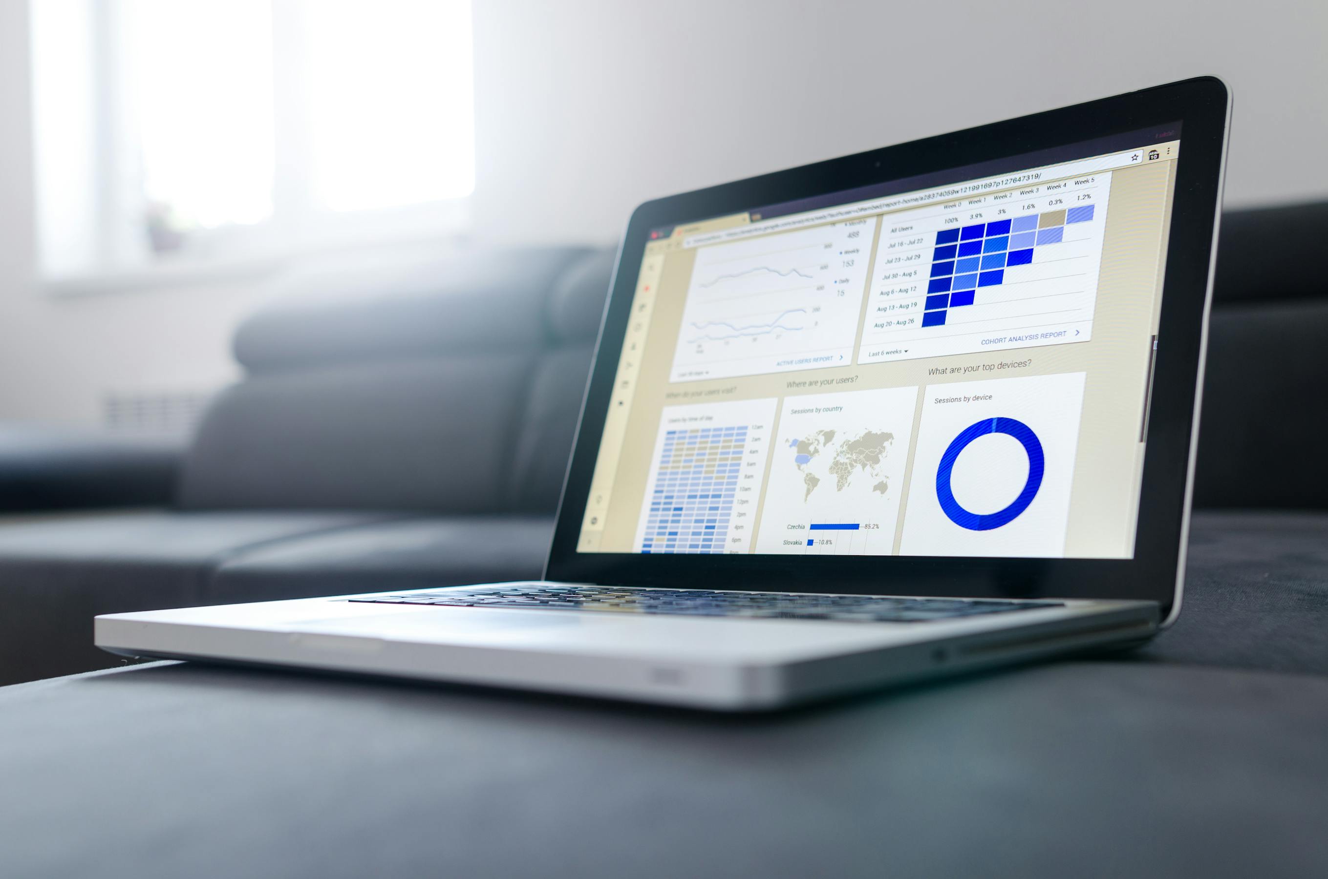 Website analytics dashboard on a screen